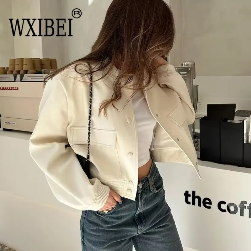 

WXIBEI Fashion Woman Bomber Jackets For Women 2023 Spring Autumn Female Long Sleeve Coats Ladies Pockets Jacket Outerwear FC790