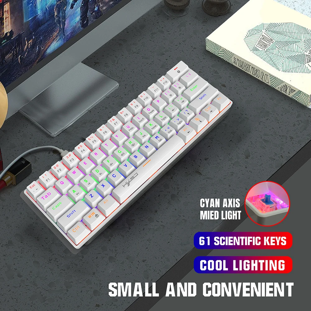 Механическая мини-клавиатура, игровая Проводная клавиатура с RGB-подсветкой, 61 клавиша, CK61