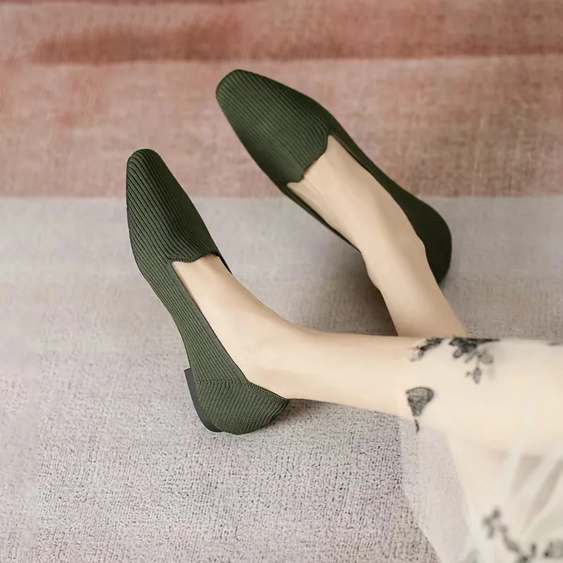 

2023 new women shoes flat shoes square elastic casual fashion breathable non-slip rubber sole comfortable shoes spring and autum