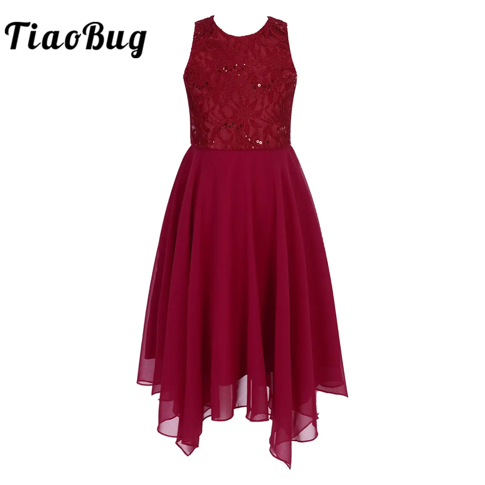 

Junior Bridesmaid Dresses Elegant Kids Floral Lace Chiffon Party Dress Wedding Sleeveless Filles Robe Girl First Communion Dress