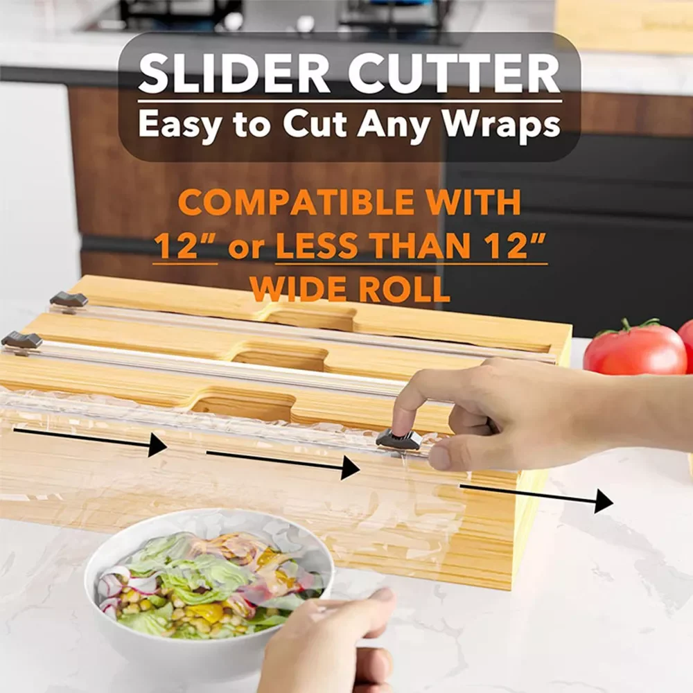 

3 Layers Aluminum Foil Wrap Dispenser Wood Storage Box for Kitchen Drawer Wooden Easy to Cut Durable Wrap Dispenser Dropshipping