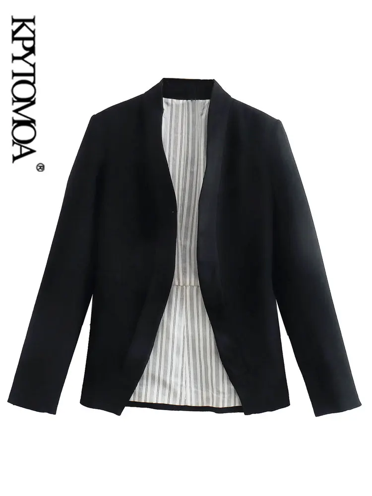 

KPYTOMOA Women Fashion Flowing Open Blazer Coat Vintage Long Sleeve With Buttoned Female Outerwear Chic Veste Femme
