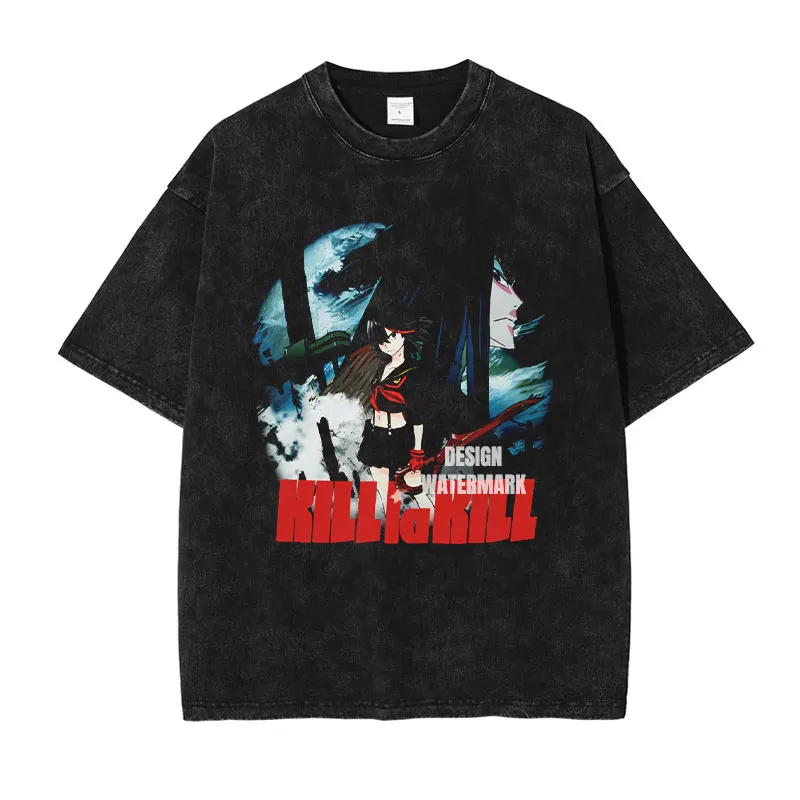 Футболки с аниме K-Kill La Kill винтажная потертая футболка Matoi Ryuuko уличная в стиле