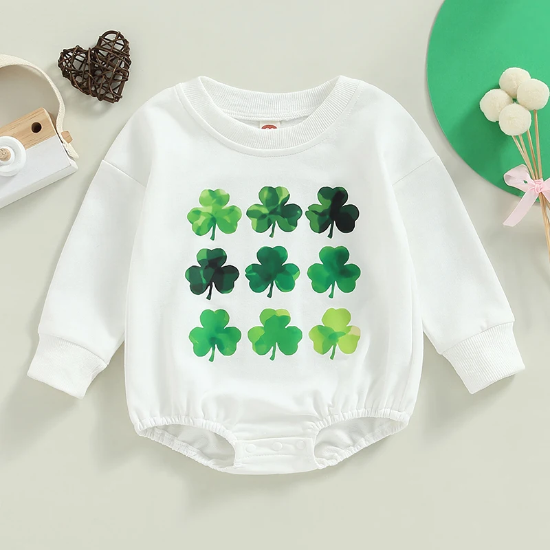 

2022-11-22 Lioraitiin 0-18M Baby Boy Girl Spring Bodysuit Long Sleeve Gradient Shamrock Print St.Patrick's Day Jumpsuit