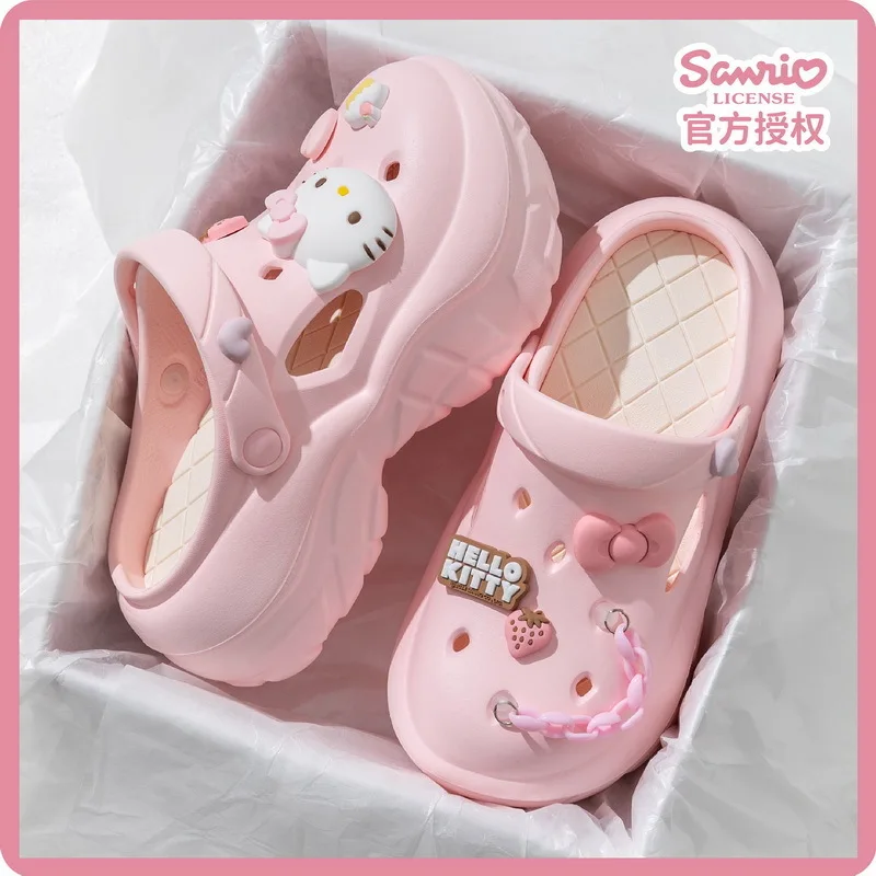 Сандалии Sanrio женские с дырками Hello Kitty Y2k Kuromi Cinnamoroll Melody уличные милые пляжные