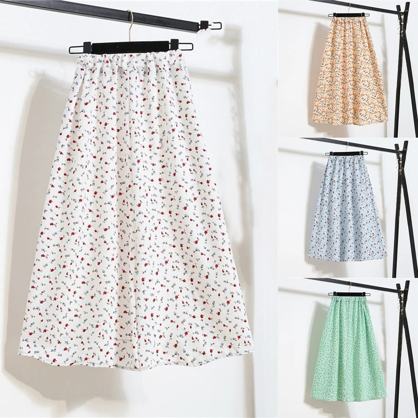 

Women's High Waist Floral Half Length Skirt Summer 2022 Hip Wrap A-line Skirts Elegant Ladies Office Skirts Saia Jupe Femme
