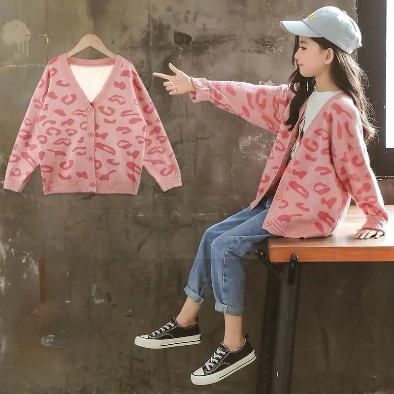 

2022 Kids Girls Fall Autumn Sweaters outwear Coat children TEEN Girls Long Sleeve Toddler Winter Cardigan Sweater 6 8 10 12 14Y