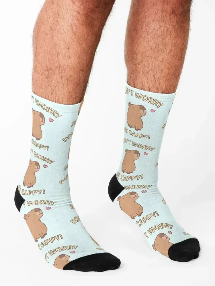 Фото Забавные носки Don't Worry Be Cappy, Happy Capybara, милые рождественские спортивные спортивные чулки на заказ, женские и мужские носки №3