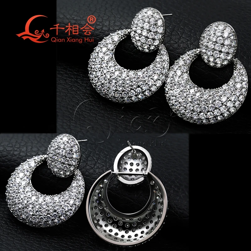 31*41mm big moon hollow half circle S925 rings earrings ear stud D vvs white moissanite stone earrings jewelry woman gift