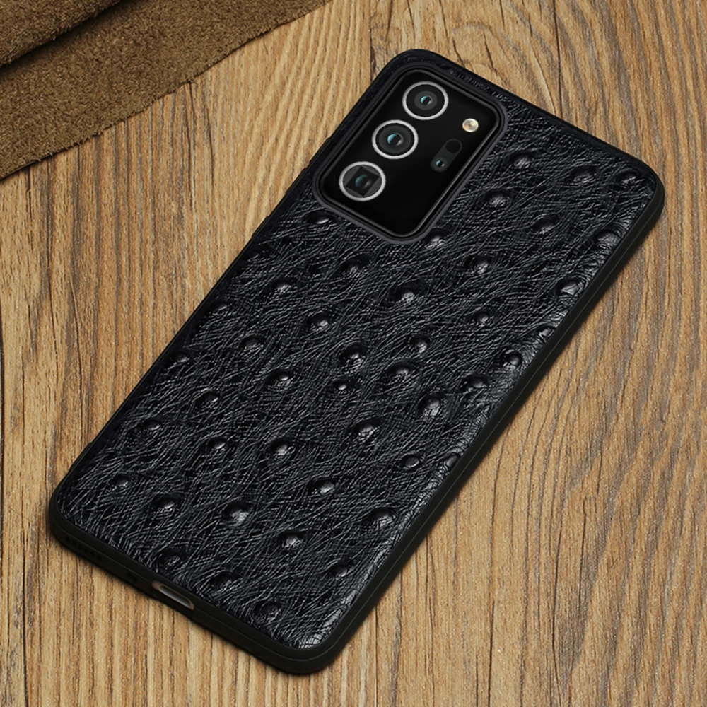 Original Leather Ostrich Grain Phone Case For Samsung Galaxy Note 20 Ultra 10 9 Plus A50 A70 A51 A71 S10 S8 S9 S20 Plus Cover
