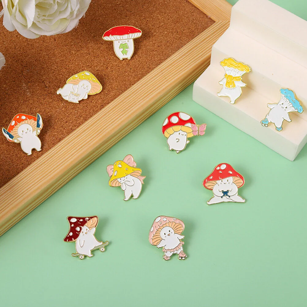 10 Pcs Mushroom Brooch Small Pin Shawl Clothing Lapel Hat Backpack Pins Sweater Fashion