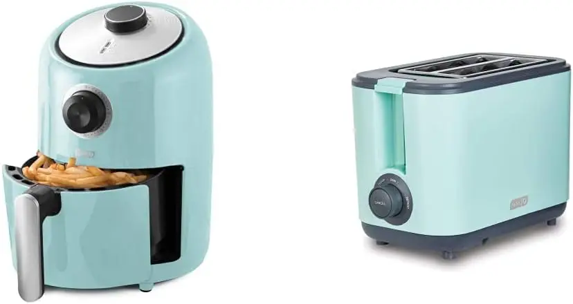 

Compact Air Fryer Oven Cooker, 2 Quart - Aqua & DEZT001AQ 2 Slice Extra Wide Slot Easy Toaster with Cool Touch + Defrost Fea