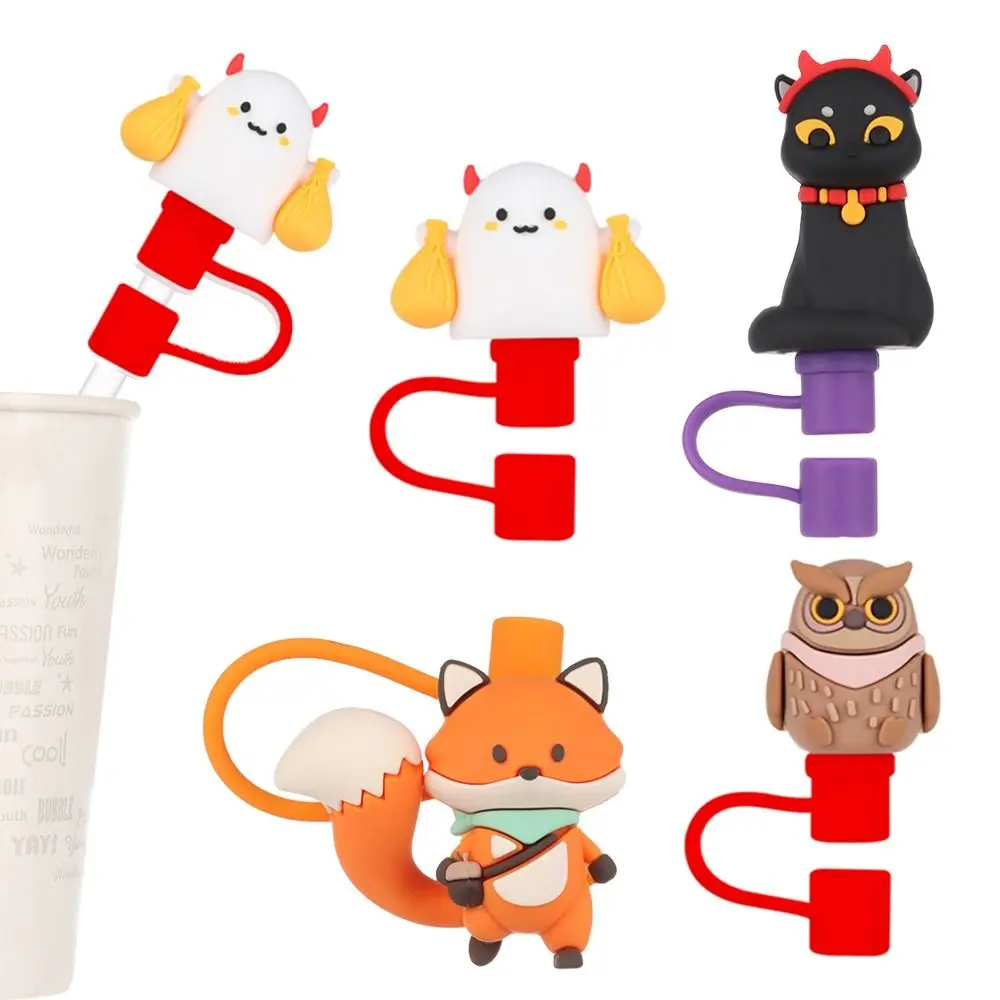 

1 PC Creative Silicone Straw Stopper Straw Tips Cover Reusable Dust-proof Cartoon drinking straw cap Glass Cup Accessories
