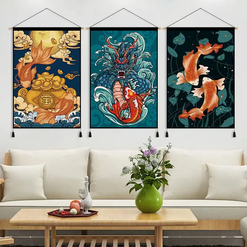 Традиционные картины в китайском стиле с прокруткой кои дракон декор для