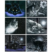 gatyztory diy painting by numbers black cat animal kits drawing on canvas hand painted picture art gift home decor diy handworks