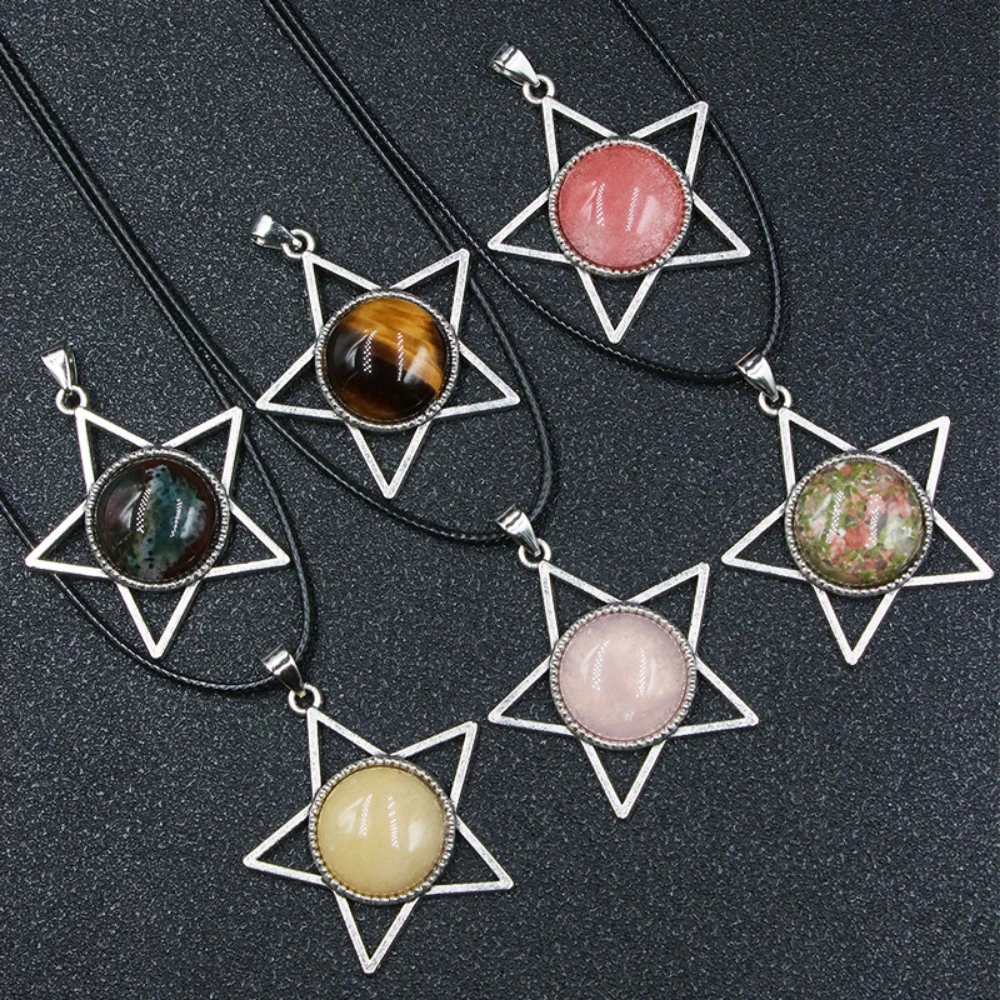 

Natural Stone Alloy Five Pointed Star Pendant Gemstone Healing Energy Spiritual Star Simple Fashion Women Jewelry Necklace