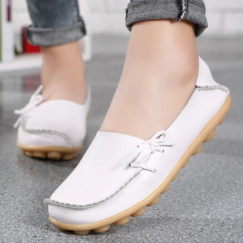 

Genuine Leather Autumn Woman Loafers Female Slip On Ballet Bowtie Women's Shoe New Moccasins Women Flats Shoes Chaussures Femme