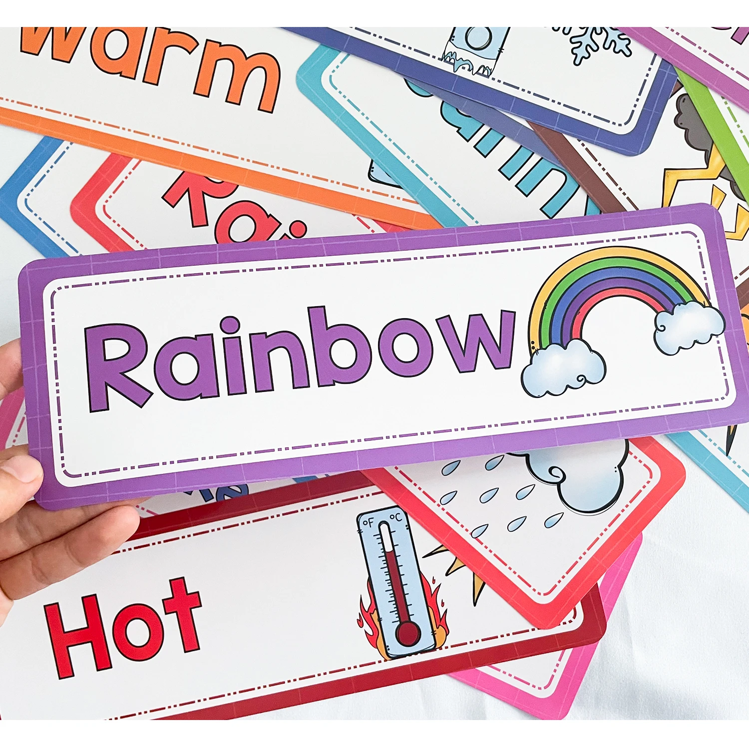 

16 Pcs Weather Flashcards Montessori English Words Learning Big Cards Kids Educational Toys Kindergarten Teacher Teaching Aids