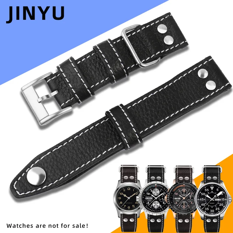 Personality Genuine Leather Watch Band For Hamilton Khaki Field Watch H60515533 H760250 Watchband Watch Strap 22mm Button Buckle