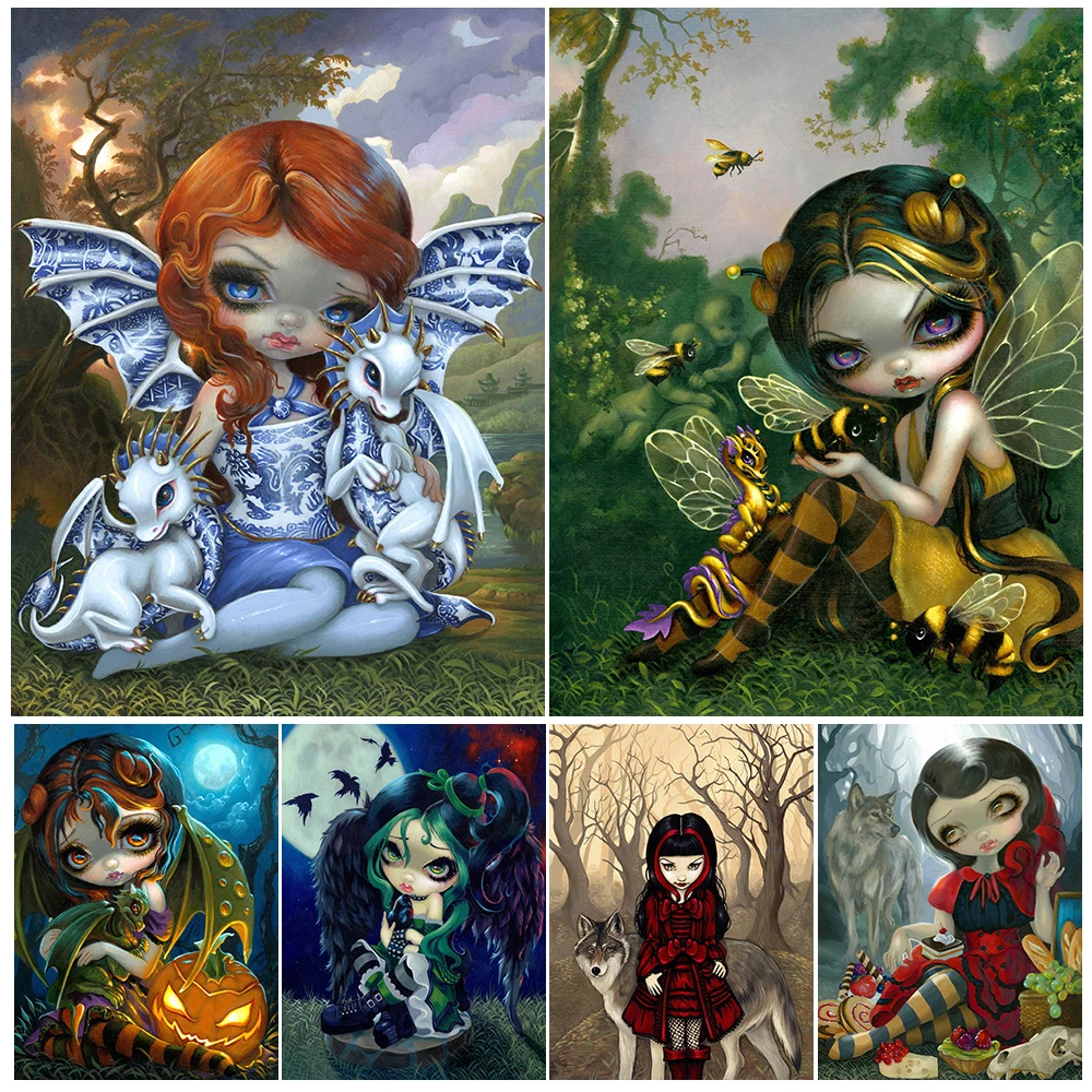 Задуманный милый Единорог фея и большой глаз девушка настенная Картина на холсте