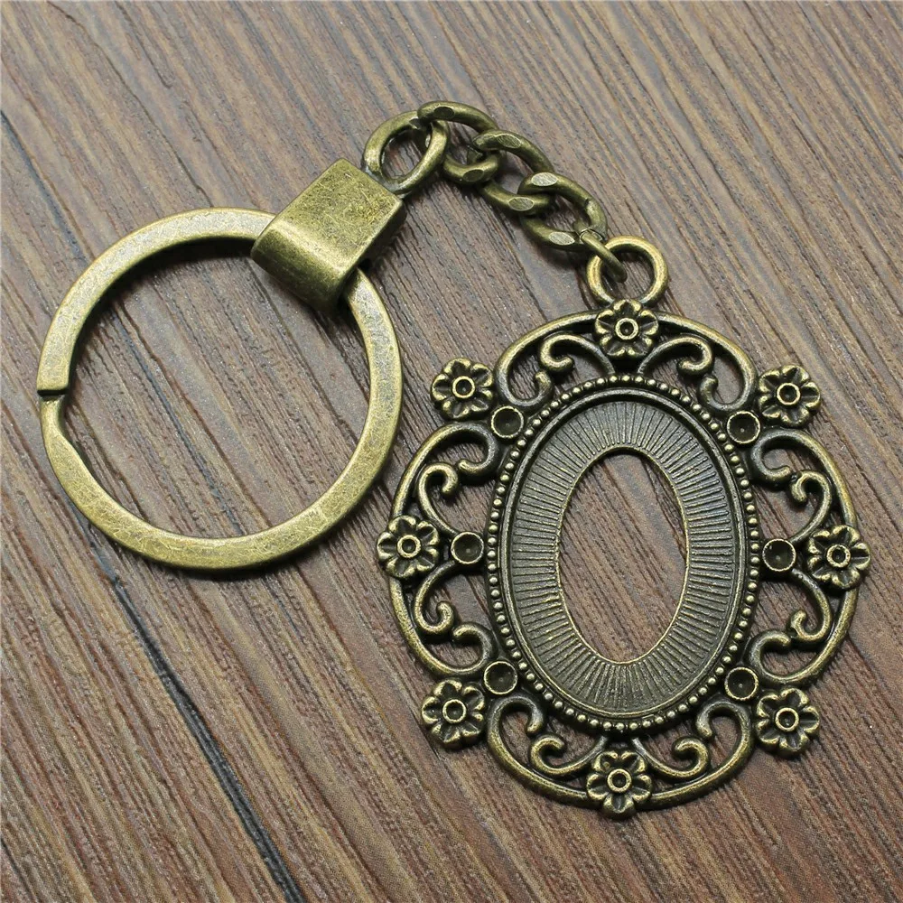 

Vintage Antique Bronze Color Fit 18x25mm Oval Flower Cabochon Blank Keychain Keyring DIY Jewelry Making Accessories