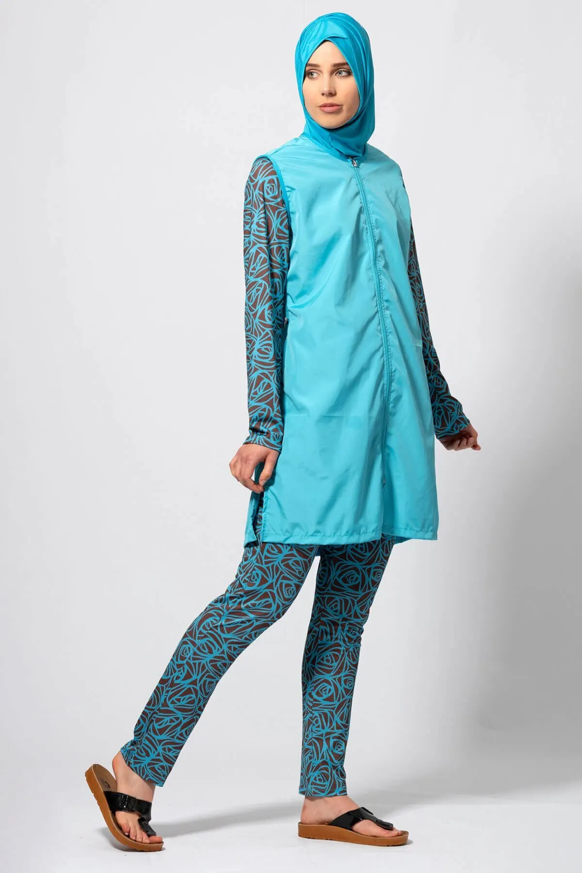 

Muslim Burkinis Turquoise Fully Covered Swimwear fashion Summer Clothing Hijab Sport Swimsuit Islamic Full Cover