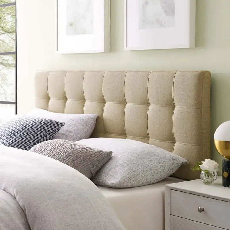 

King Upholstered Fabric Headboard in Beige