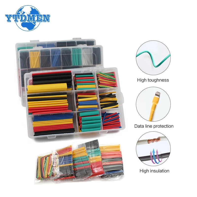 127-750PCS Heat Shrink Tube Kit, Thermoresistant Tube Heat Shrink Tubing Assorted Set Wire Cable Insulation Sleeving Shrink Wrap