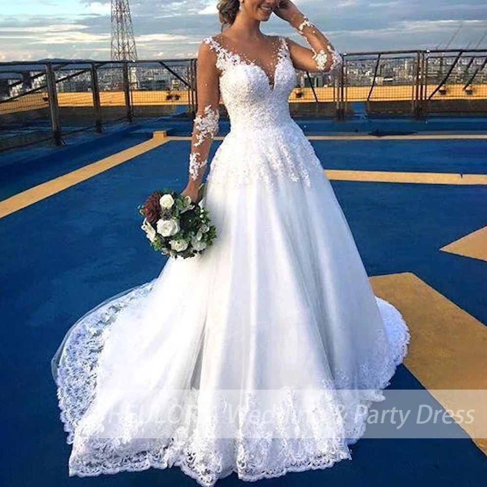 

Princess Ball Gown Wedding Dress long sleeve bride dress V neck plus size robe de mariee Lace beading Wedding Bridal Gown