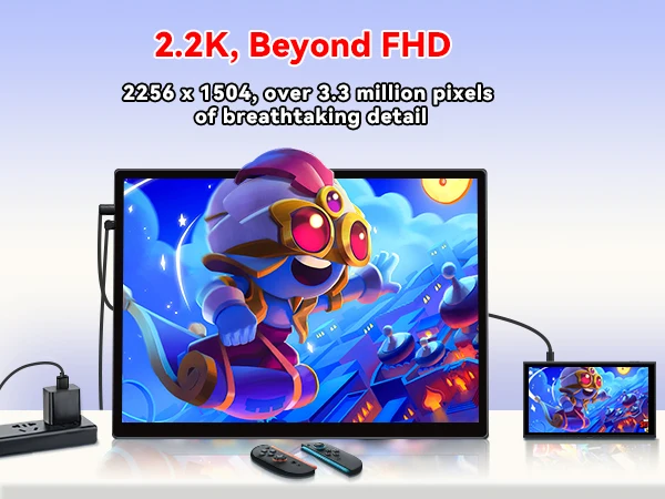 Фото Портативный монитор HAILESI S135 для Switch/Switch 2 и ноутбуков, 13.5 дюймов, 2.2K, 2256x1504P, мини-монитор для путешествий, IPS-дисплей, 100% sRGB №3