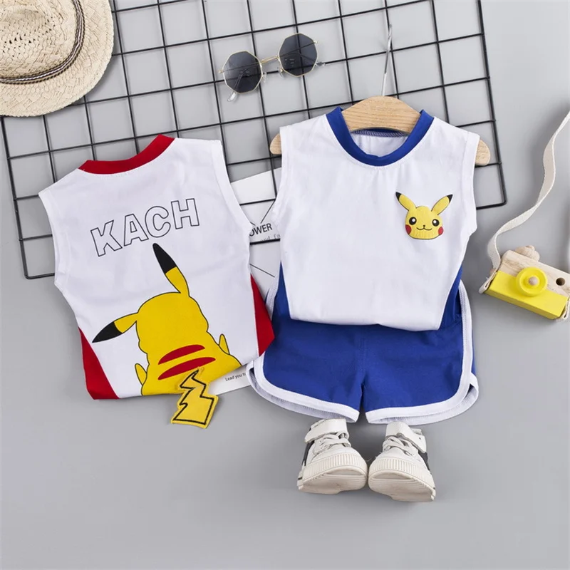 

Pokemon Series Cute Summer Pokemon Fashion Cartoon T-Shirts Casual Short Sleeve Kids Boy Girl T-Shirt Two-Piece Children Clothes