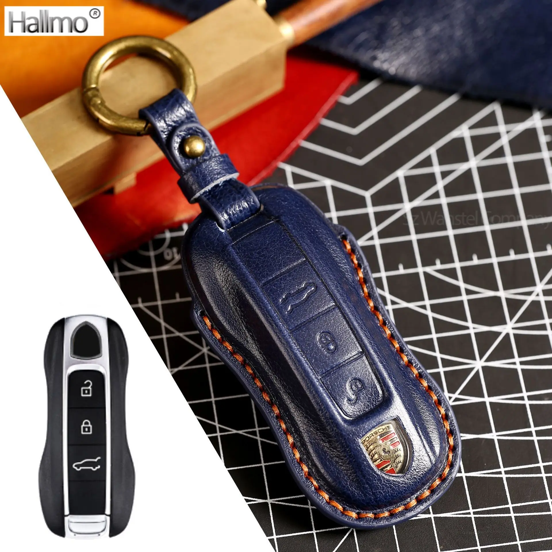 

Hallmo Leather Car Key Protector Case Key Fob Cover Bag for Porsche Macan 911 Panamera Cayenne Carrera Taycan Auto Accessories