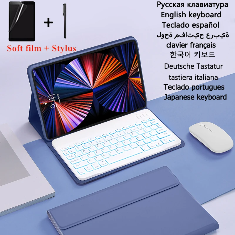 

Чехол для Teclado Xiaomi Mi Pad 5, чехол для Funda Mi Pad 5, чехол с клавиатурой, испанская, японская, португальская, русская клавиатура с подсветкой