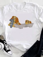 new summer women disney t shirt cute cartoon lady and the tramp printing simple trend tshirt loose exquisite short sleeved top