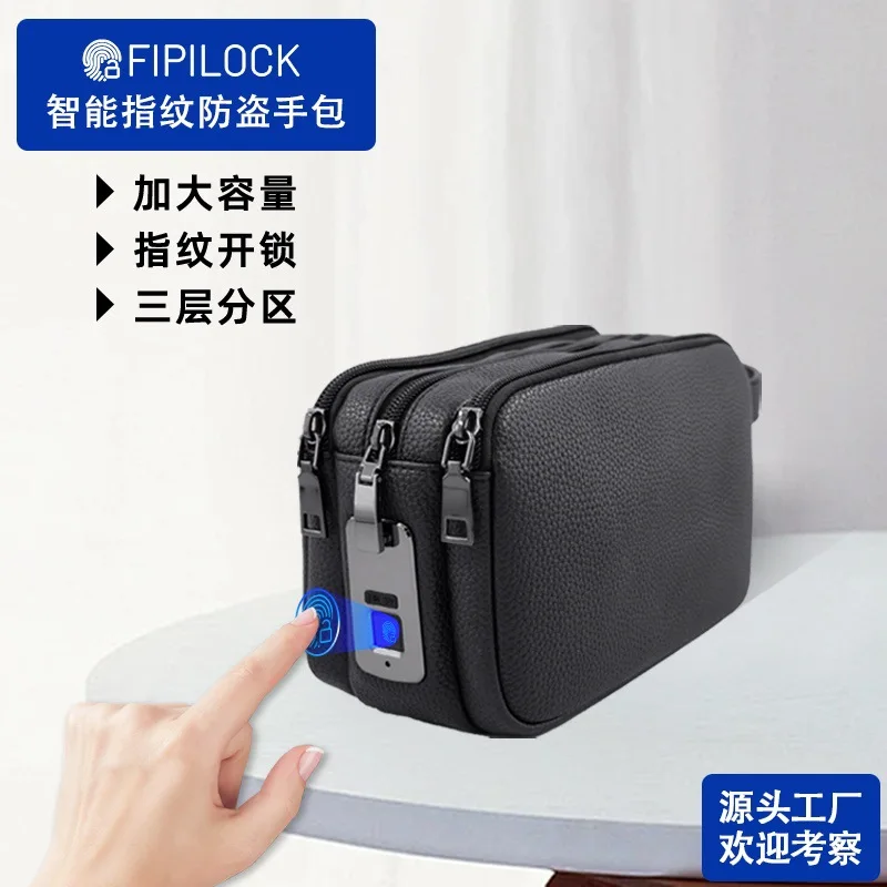 Фото Мужская сумка через плечо FIPILOCK с замком по отпечатку пальца, высококачественная деловая сумка, вместительная, противоугонная, повседневная сумка-кроссбоди №1