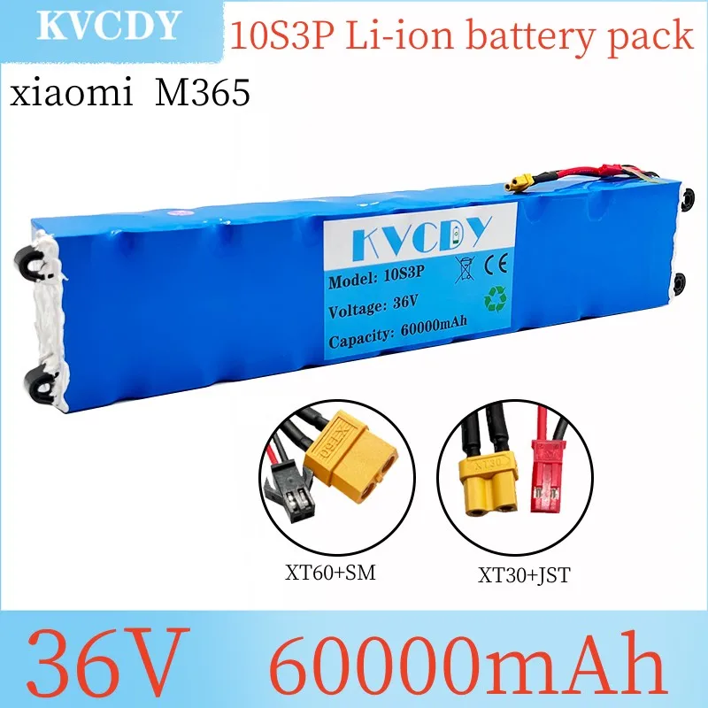 

36V Battery 60Ah 18650 Li-ion Battery Pack 10S3P 60000mAh 500W Same port 42V for M365 series electric scooters with built-in BMS