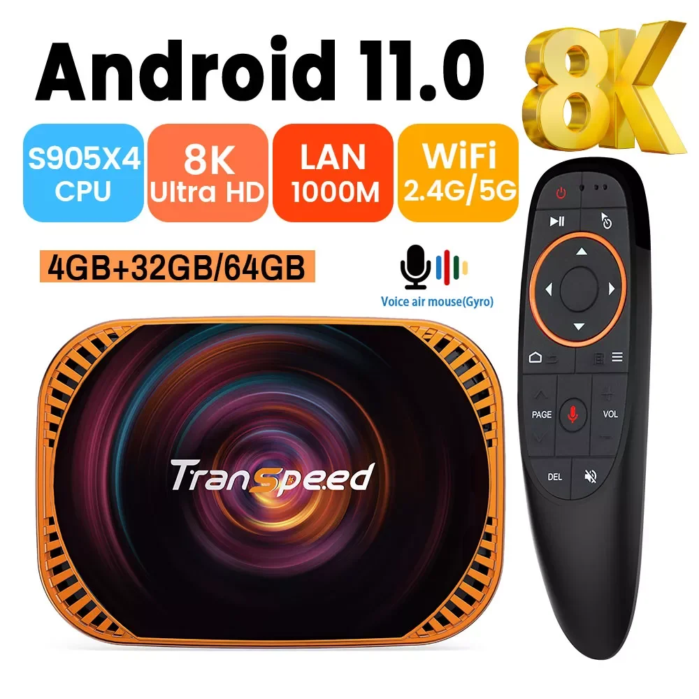 

Transpeed Android 11 Amlogic S905X4 TV Box Dual wifi 32G 64GB BT4.0 4K 8K 3D 1000M Fast Tv Receiver Media Player Set top box