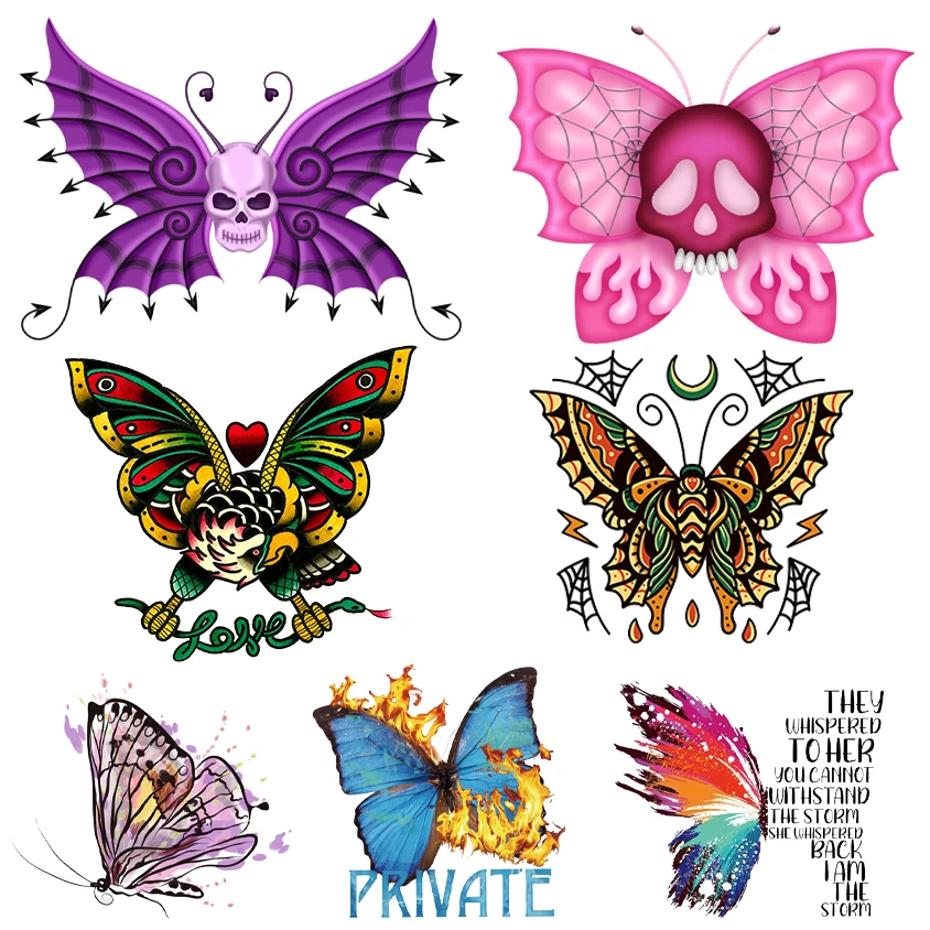 

Cartoon Punk Sukll Butterfly Iron on Patches Clothing Thermoadhesive Patches Fusible Patch Heat Transfer Vinyl Designs Stickers