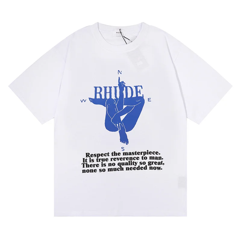 

Rhude T-Shirt Summer 1:1 Best Quality 100% Cotton Printed Body Men's And Women's Casual Loose Rhude Short Sleeve T-Shirt
