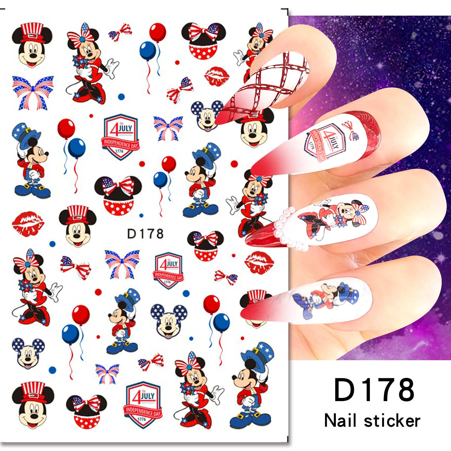 

1PCS Disney Festival Joint Style 3D Nail Stickers Nail Decoration Cartoon Mickey Minnie Stickers Nail Decals Press on Nails