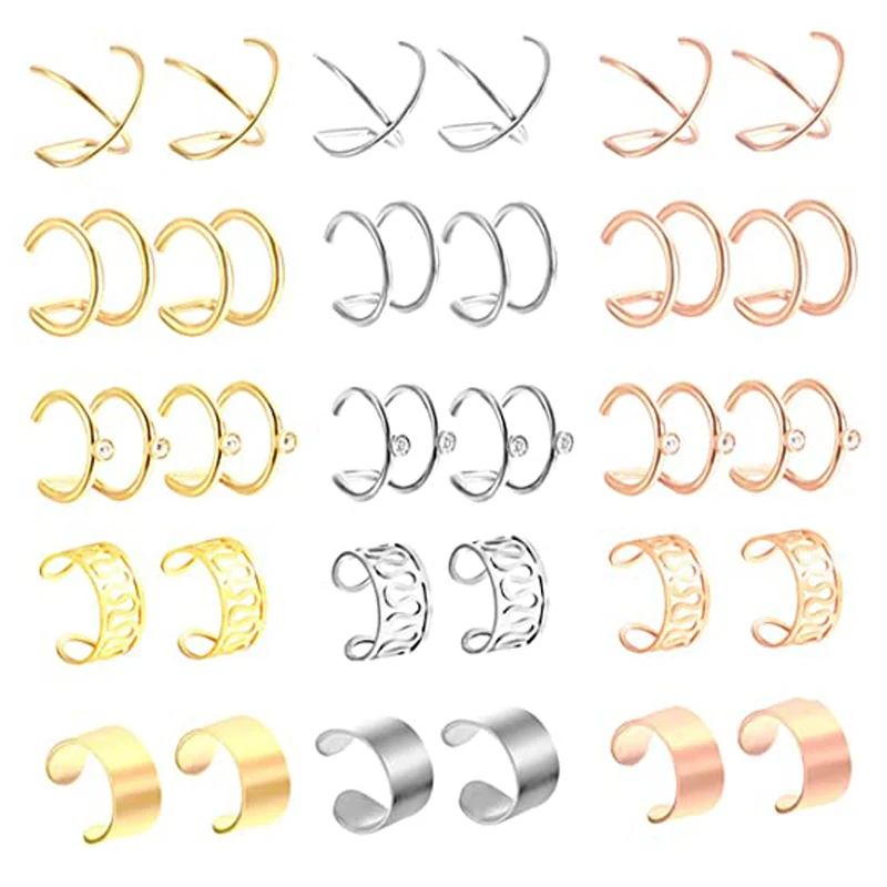 

15 Pairs Of Stainless Steel Earmuffs For Men And Women Without Perforation Spiral Ear Clip Fake Cartilage Earrings Black Steel