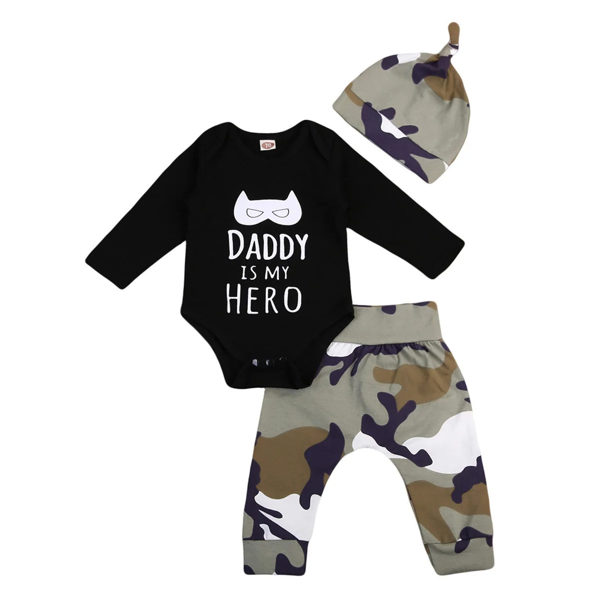 

Baby Boy Clothes Set Black Romper Bodysuit Camo Pants Trousers Beanie Hat 0-24M Newborn Infant Toddler Spring Fall Outfits 2022
