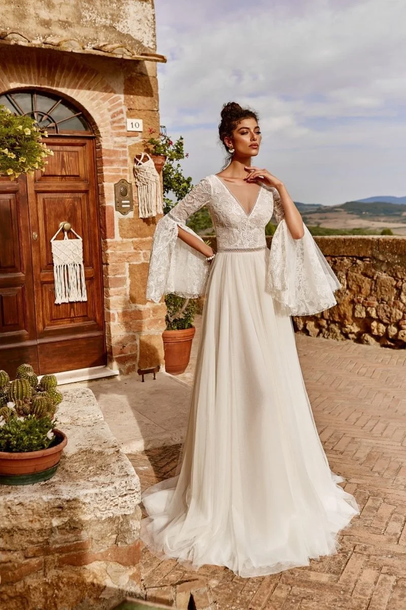 

Casual elegant slim sexy dress, New Mesh Wedding Dress Wedding Dress Lace Flare Sleeve Long Sleeve Bridesmaid Dress2023