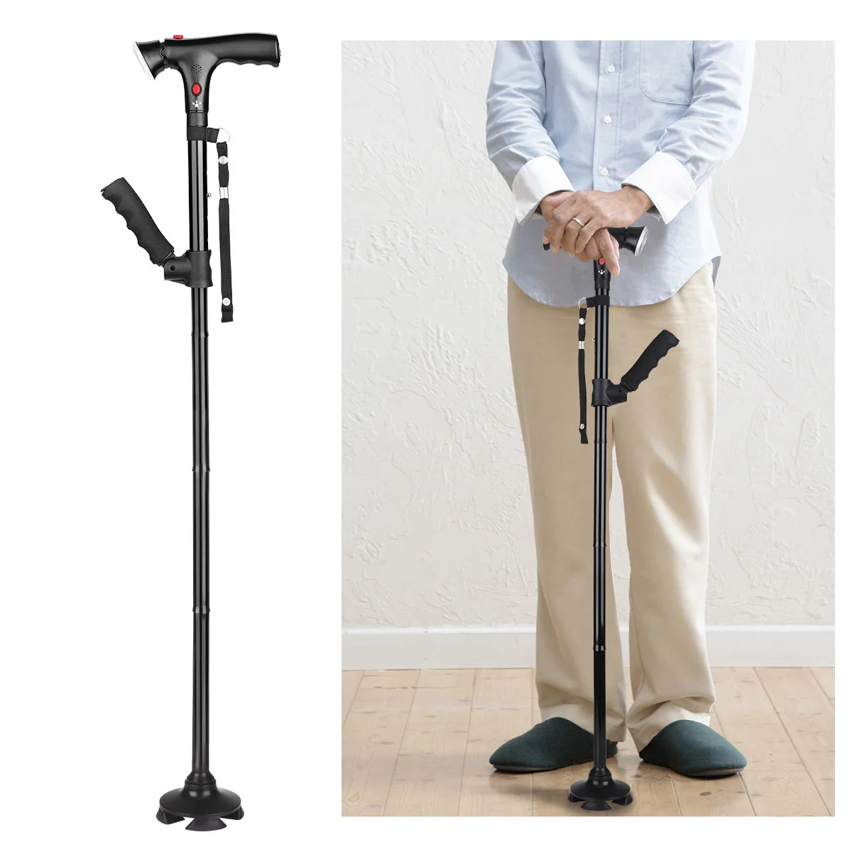 

LED Folding Walking Cane: Portable Walking with Alarm Balancing Mobility Aid Collapsible Lightweight for Men