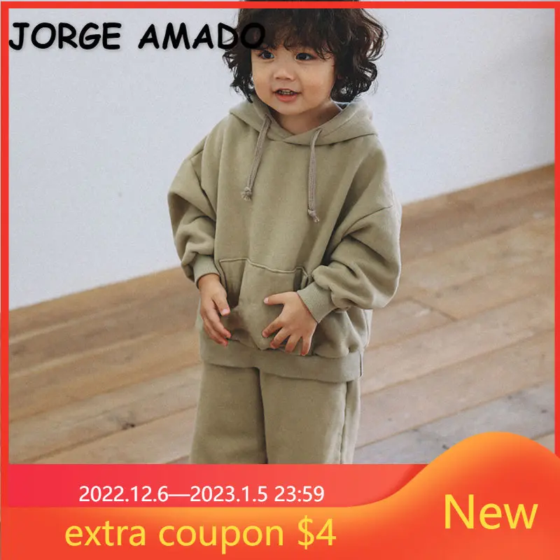 

Новый Зимний комплект для маленьких девочек и мальчиков, толстовка с капюшоном цвета хаки, зеленого, темно-серого цвета с флисовой подкладк...