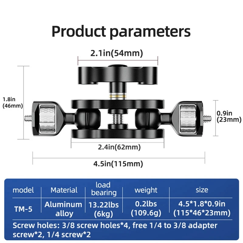 TM-5 шарнирный волшебный рычаг с двойной шаровой головкой для штатива зажим