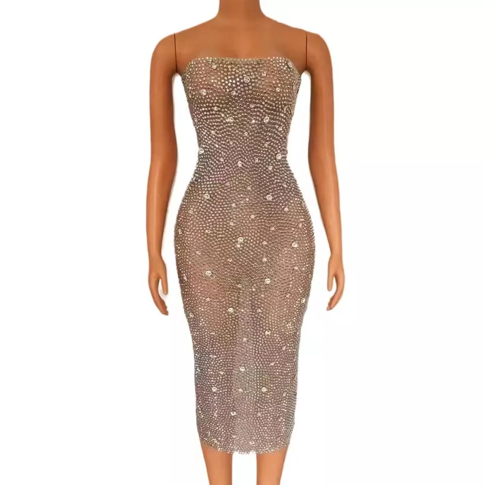 

Роскошная сценическая одежда с кристаллами, бикини, длинное платье стразы для женщин, сексуальное платье для свадьбы, вечеринки, выпускного вечера, дня рождения, танцевальный костюм