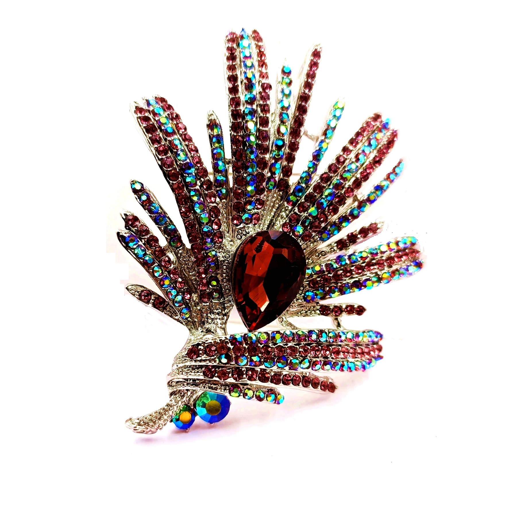 

Gorgeous Brown Pear Stone Domed AB Accent Statement Feather Brooch Pin for Women Scarf Shawl Business Suit Dress Gown Accessory