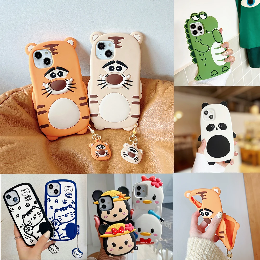 3D Cartoon Tiger Panda Duck Cats Soft Silicone Case For iPhone 13 12 Pro X Xs Max XR 6 6s 7 8 Plus SE 2020 Rubber Cover