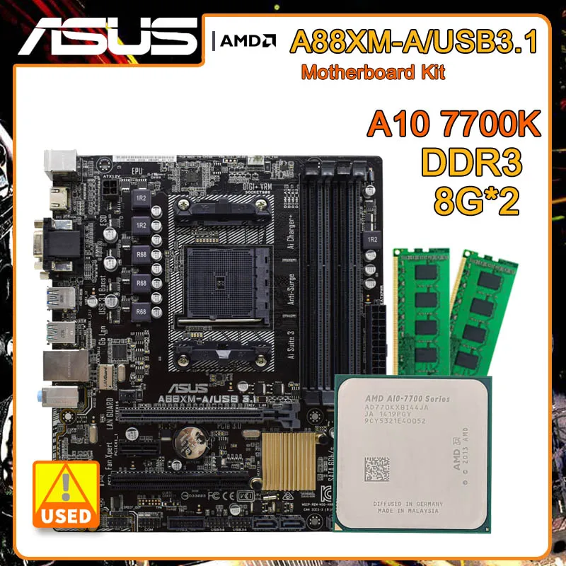 

Socket FM2/FM2+ Motherboard ASUS A88XM-A/USB3.1 Motherboard set with AMD A10 7700K and 2*DDR3 8G ram AMD A88X USB3.0 Micro ATX